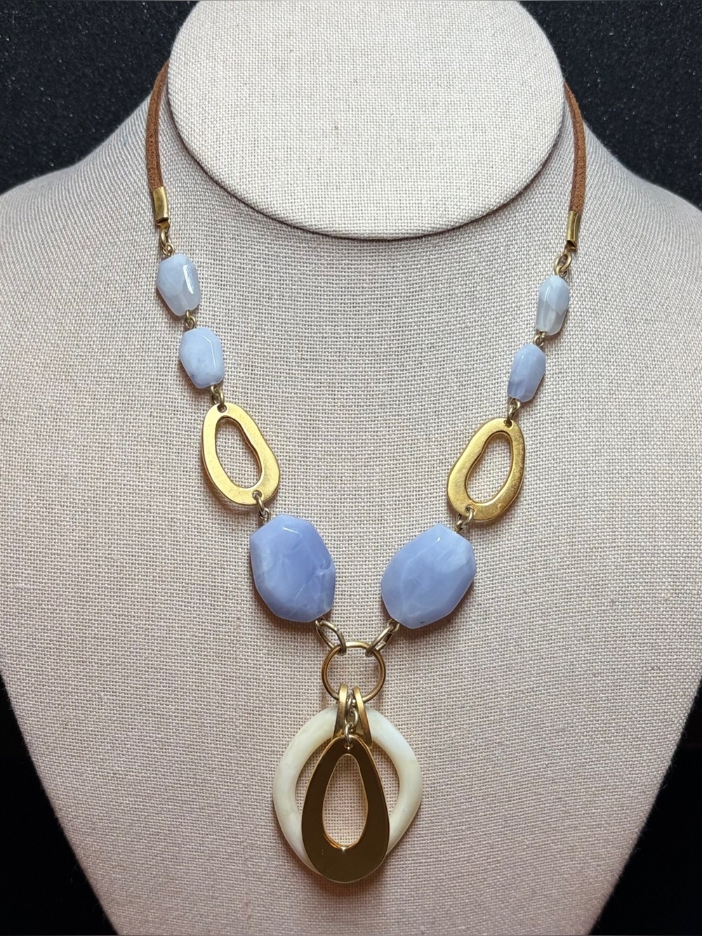 Periwinkle Blue Gold Tone Statement Necklace